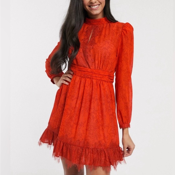 French connection red poppy lace mini dress size 8 - Picture 4 of 14